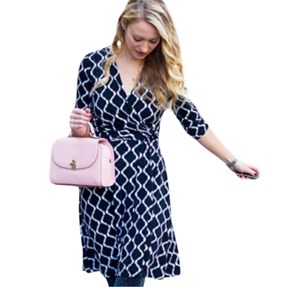 WHITE HOUSE BLACK MARKET Faux Wrap Tile Print Dress